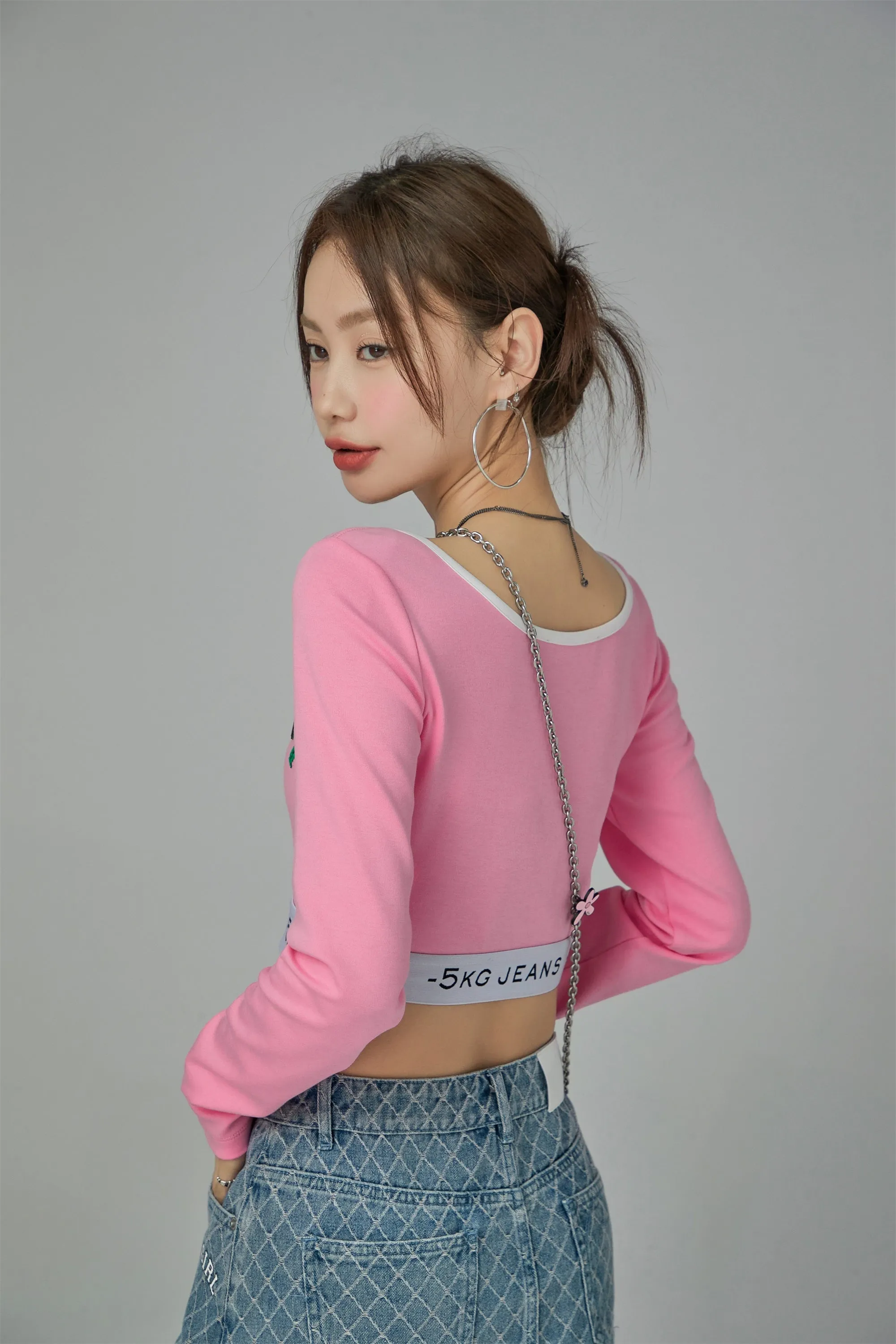 '-5Kg Jeans Zip-Up Crop Top