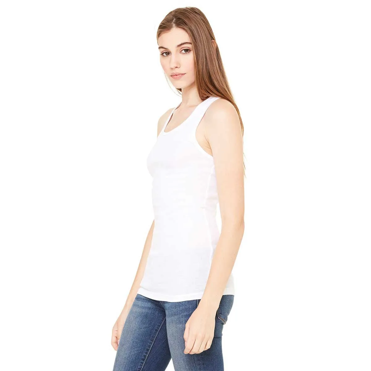 Bella   Canvas Women's White Sheer Mini Rib Racerback Tank