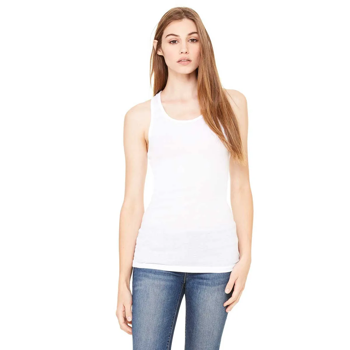 Bella   Canvas Women's White Sheer Mini Rib Racerback Tank