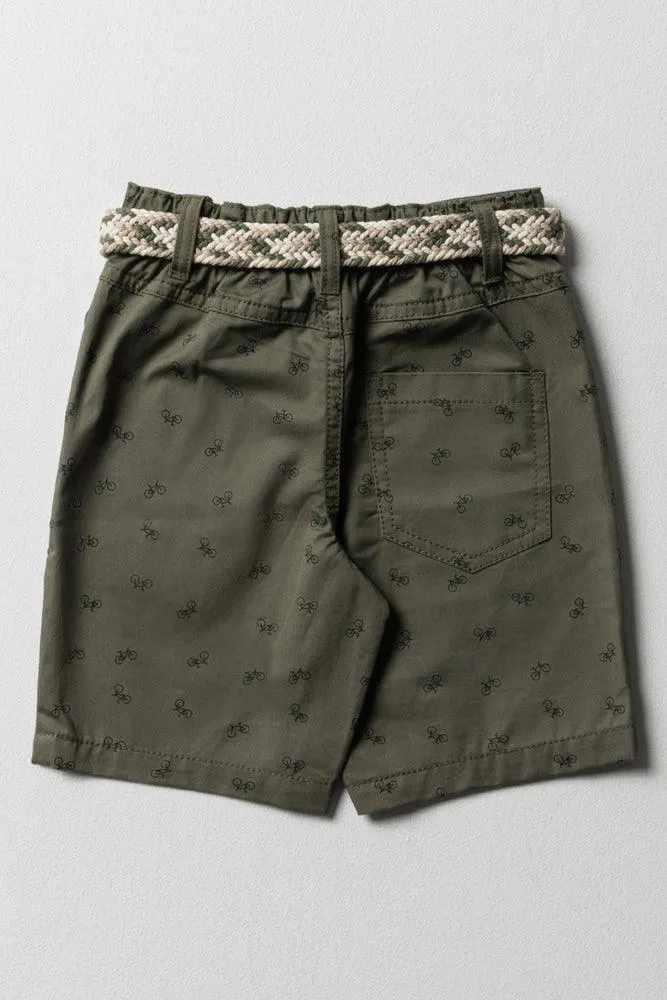 Belted Chino Shorts Dark Green