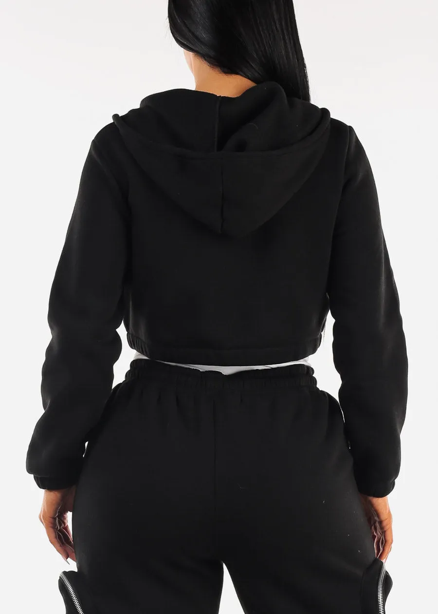 Black Cropped Zip Up Hoody