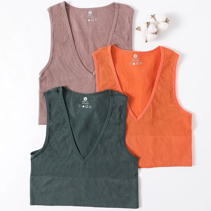 Breathable Deep V-neck Summer Sports Crop Tops