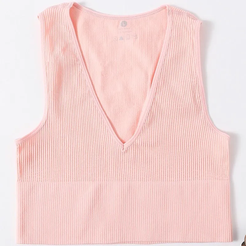 Breathable Deep V-neck Summer Sports Crop Tops