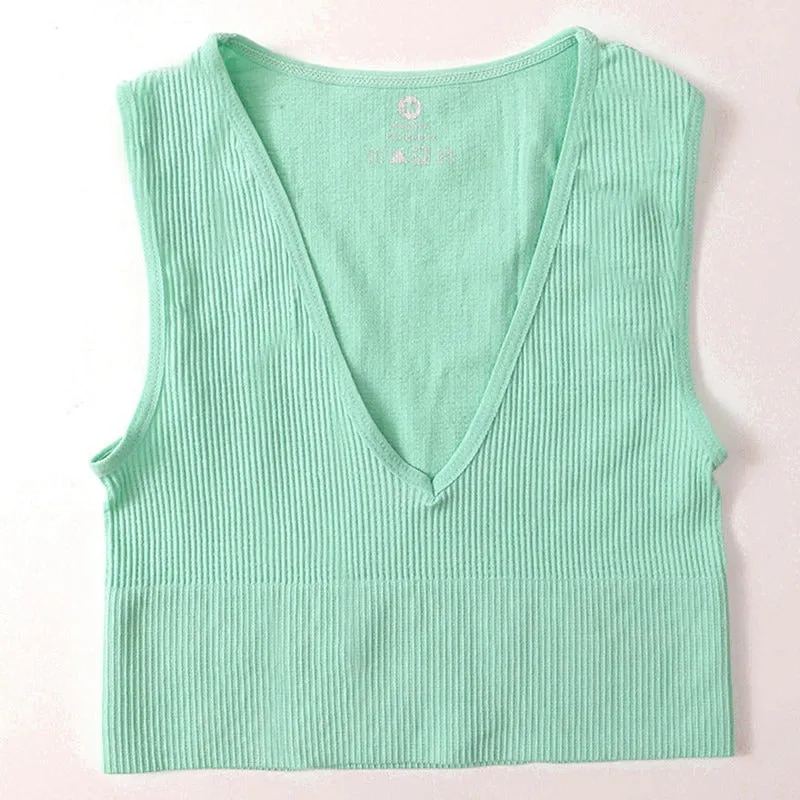 Breathable Deep V-neck Summer Sports Crop Tops