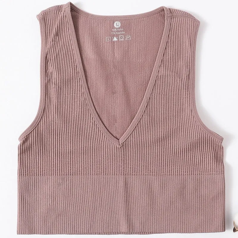 Breathable Deep V-neck Summer Sports Crop Tops