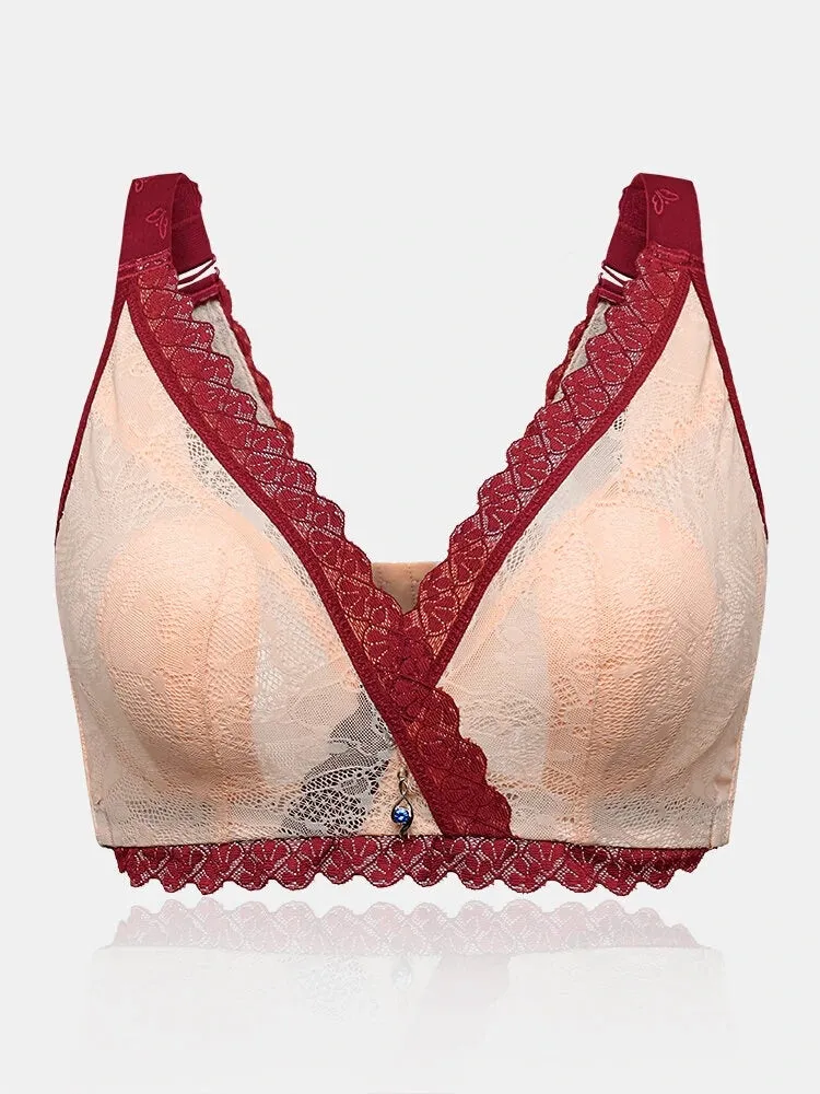 Breathable Sexy V-neck Lace Wireless Bra