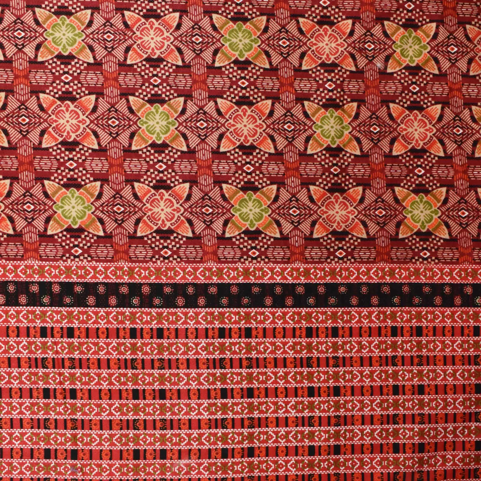 Burgundy Batik Border Cotton Print