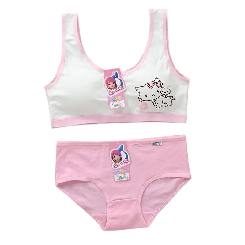 Comfortable Breathable Girls' Cartoon Pattern Cotton Underwear With Training Bra