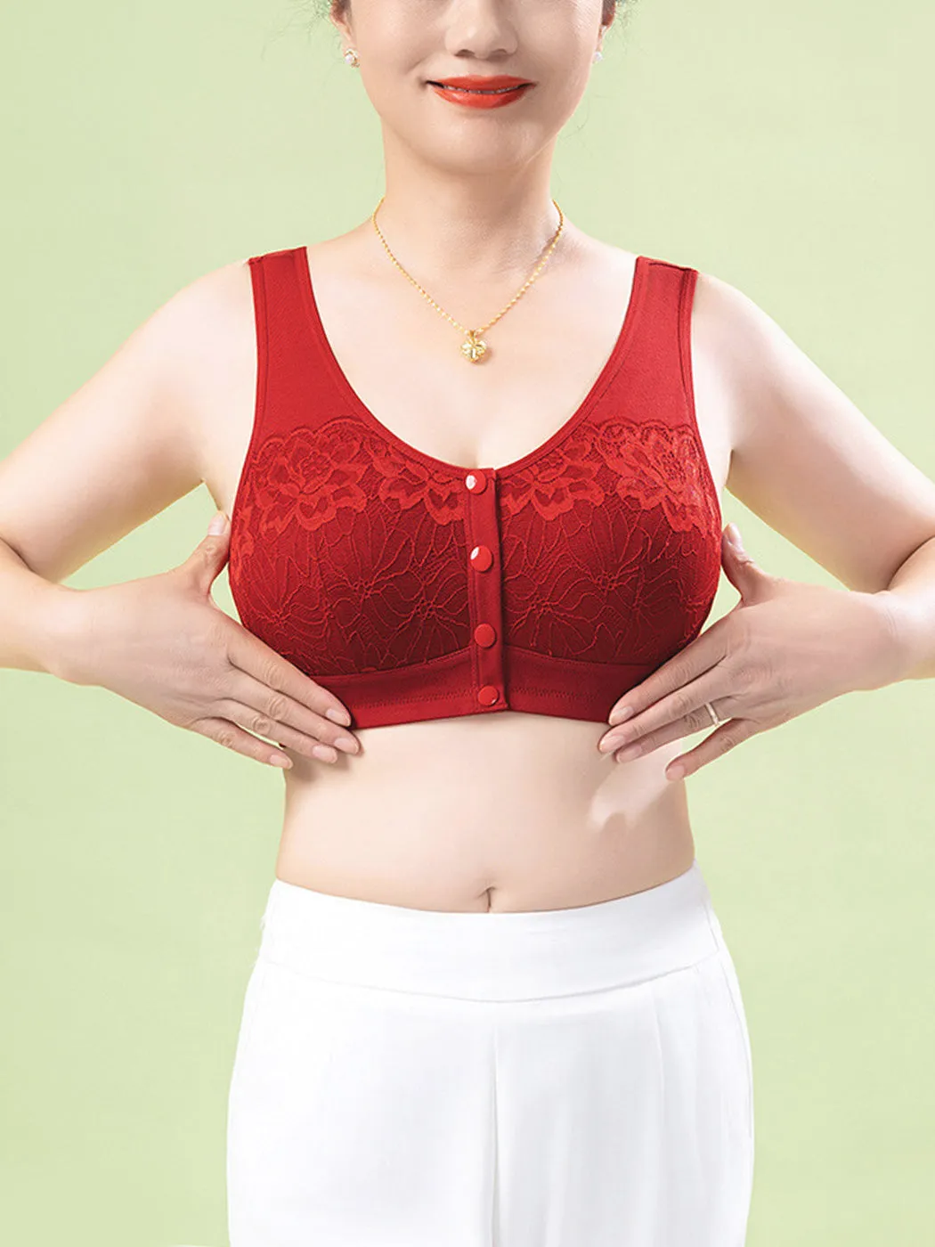 Comfortable Front Closure Lace Wireless Bra