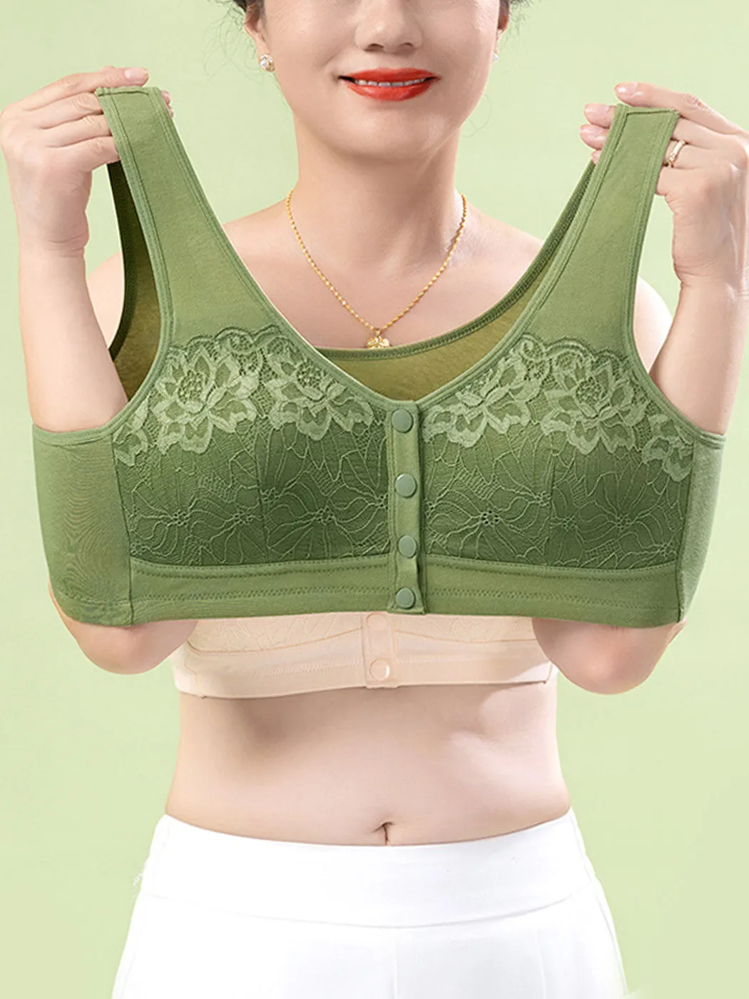 Comfortable Front Closure Lace Wireless Bra