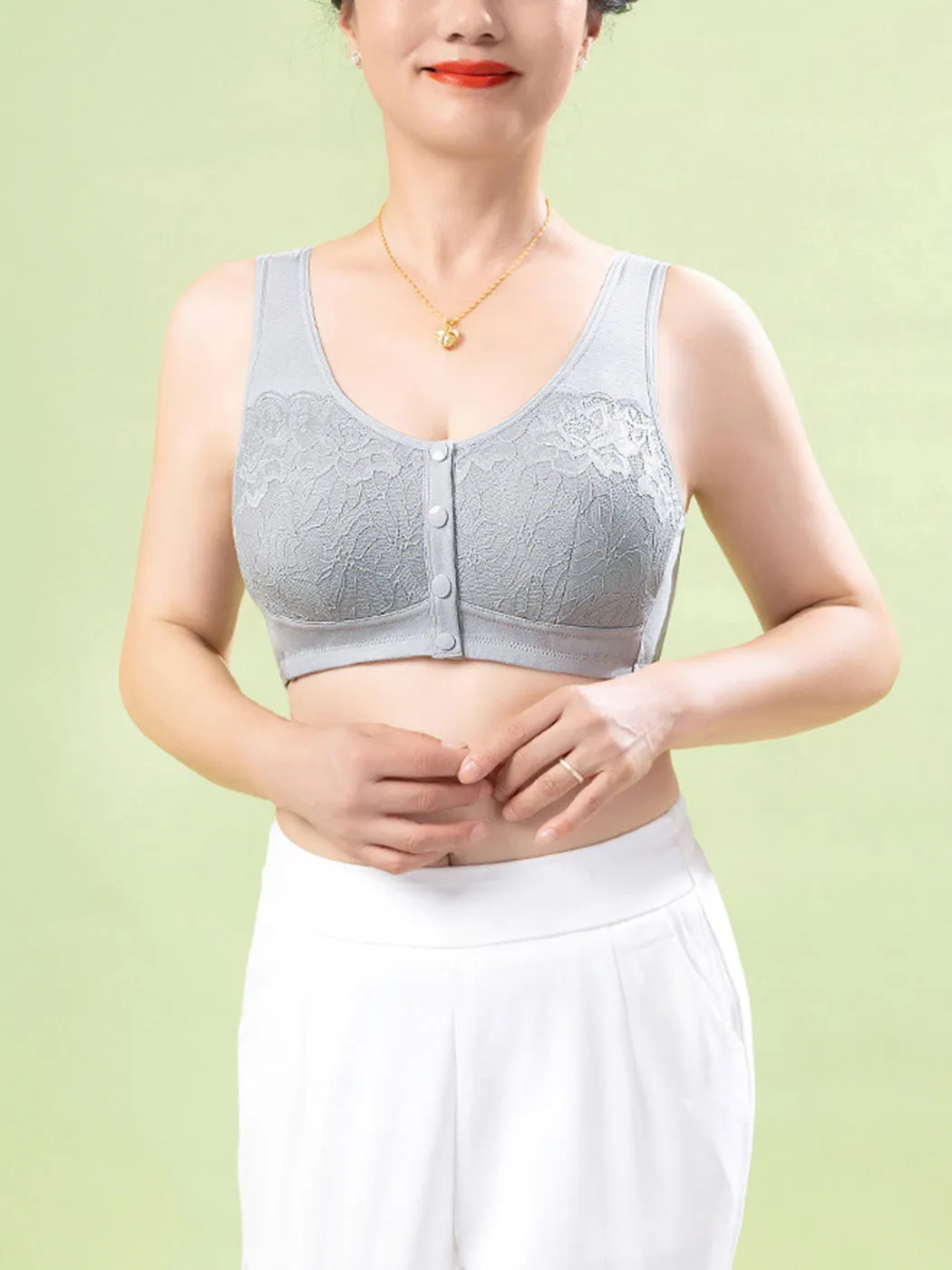 Comfortable Front Closure Lace Wireless Bra