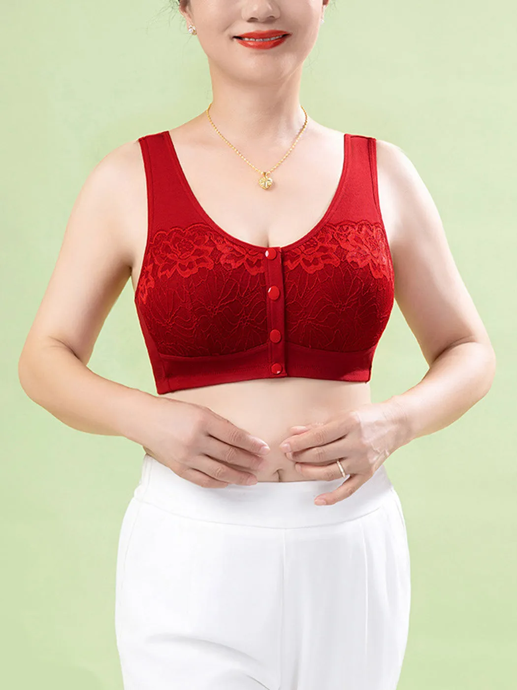 Comfortable Front Closure Lace Wireless Bra