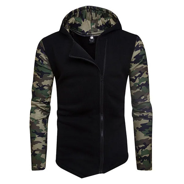 Diagonal Zip Up Camouflage Hoodies