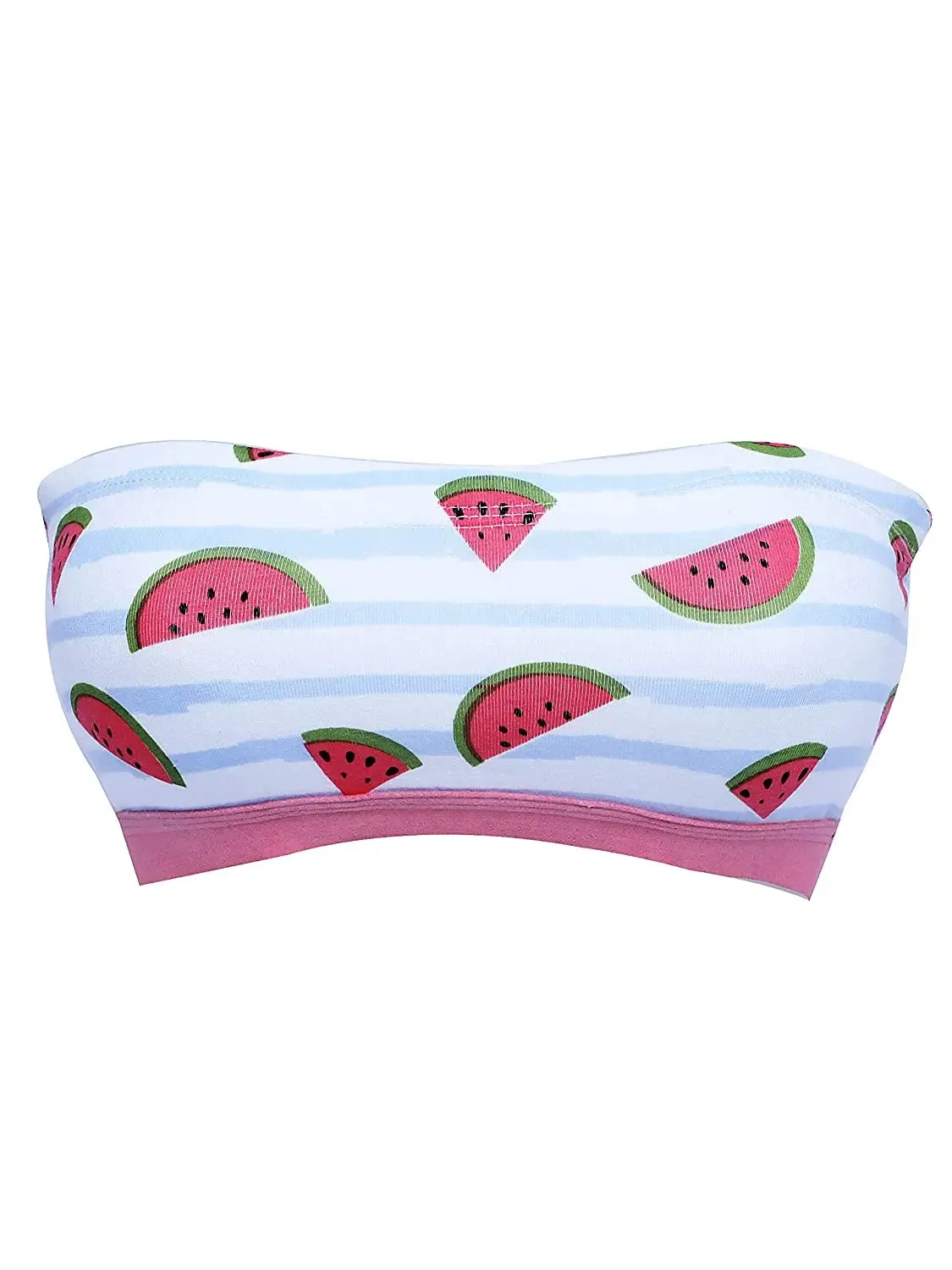 Double-layer Cotton Strapless Bra | Non Padded Bandeau | White Watermelon Print