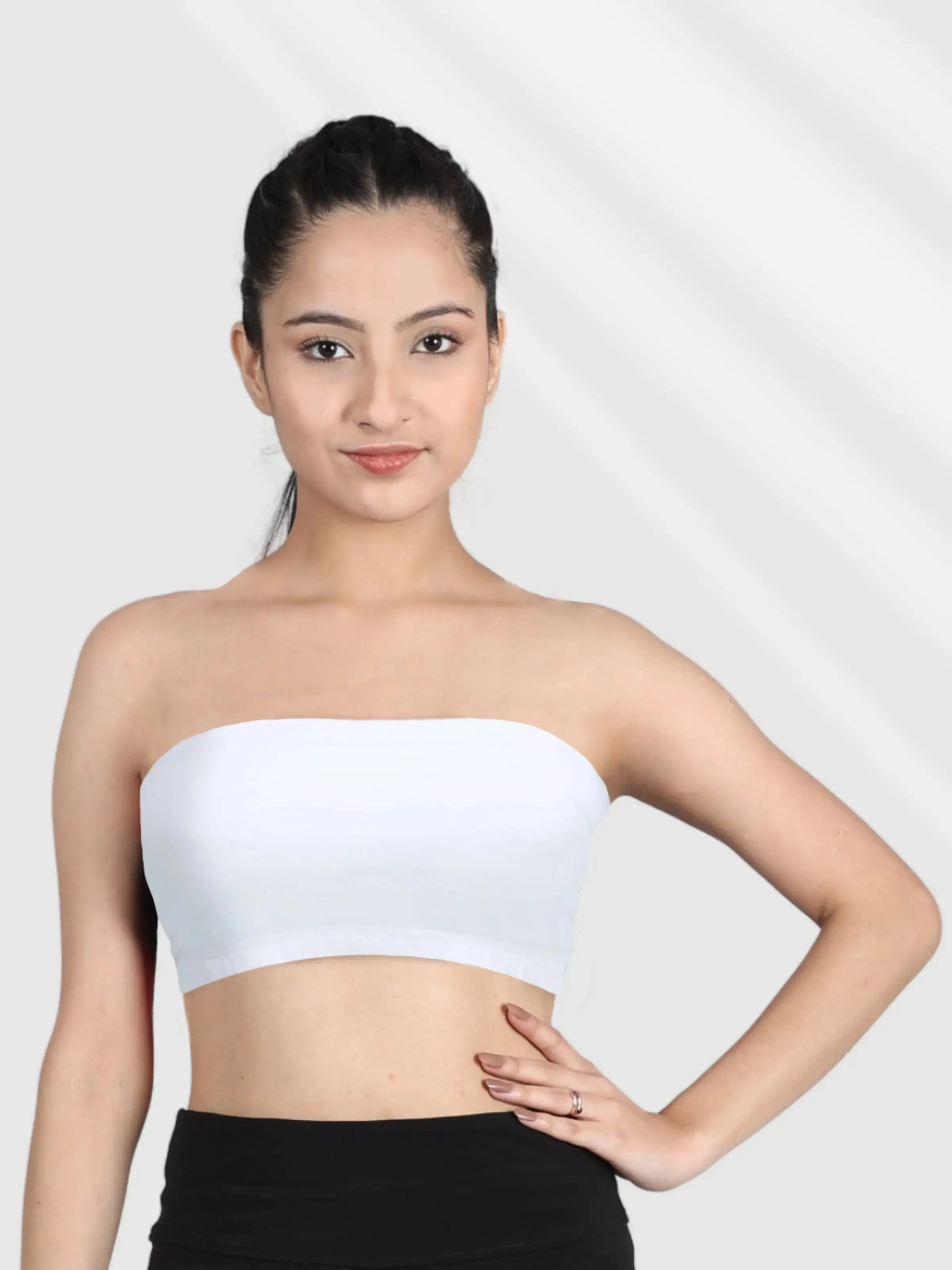 Double-Layer Cotton Tube Bra | Non-Padded Strapless Bra | Solid White Bra