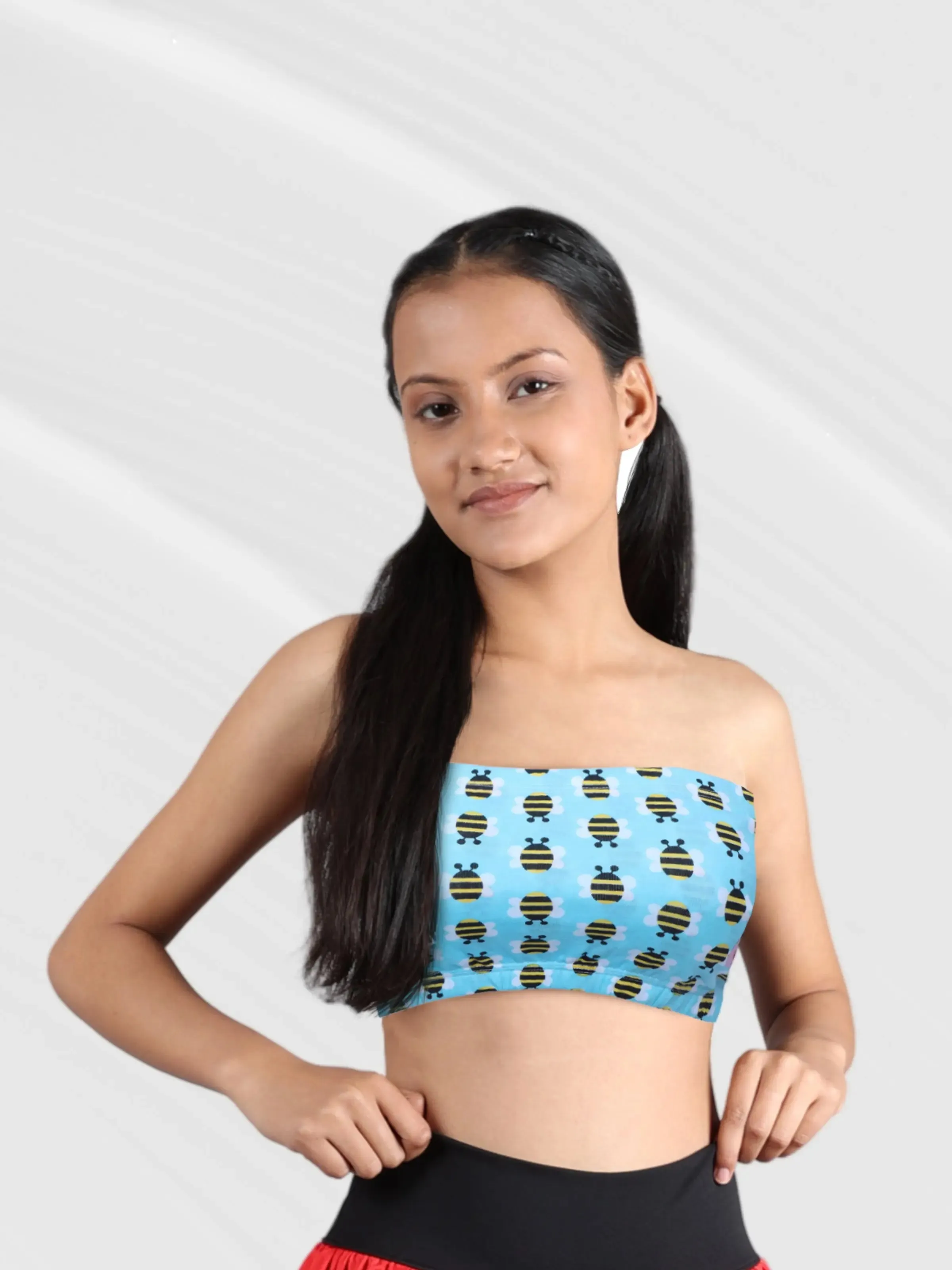 Double-Layer Cotton Tube Bra | Non-Padded Tube Top | Blue Bee Print