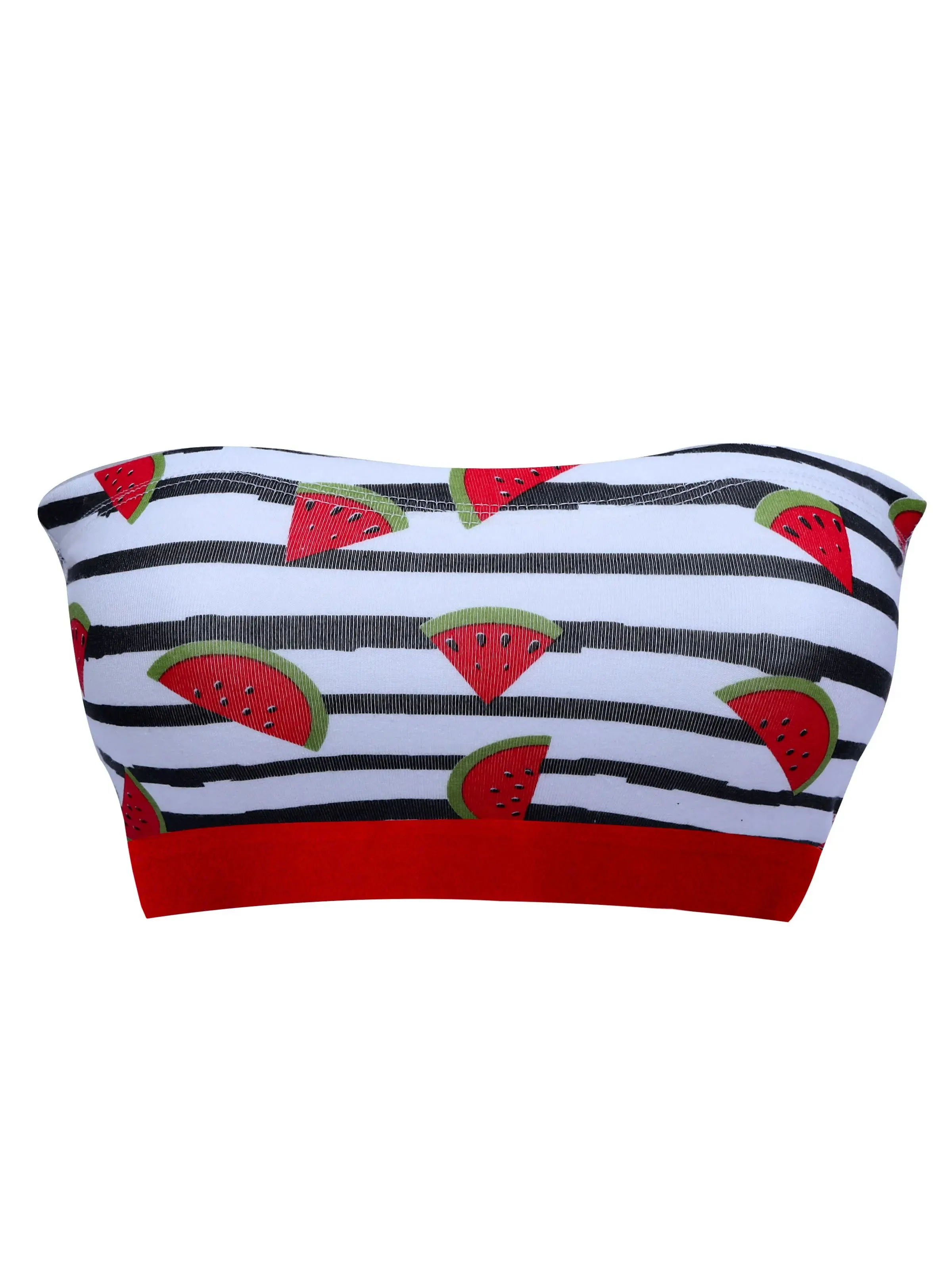 Double-Layer Cotton Tube Bras | Non-Padded Strapless Bra | Red Watermelon Print Bra