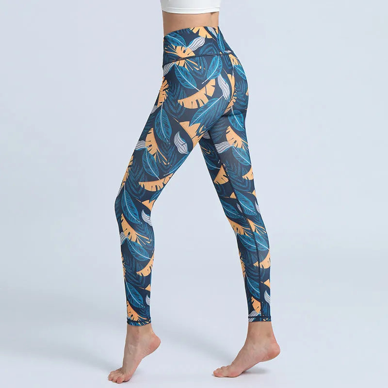 Fashion Leaves Printed Yoga Pants