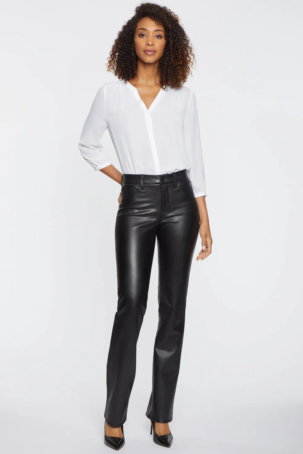 Faux Leather Marilyn Straight Pants In Petite - Black