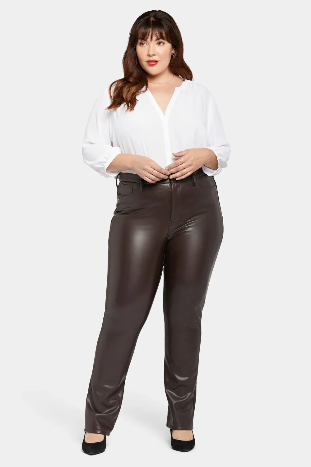 Faux Leather Marilyn Straight Pants In Plus Size - Cordovan