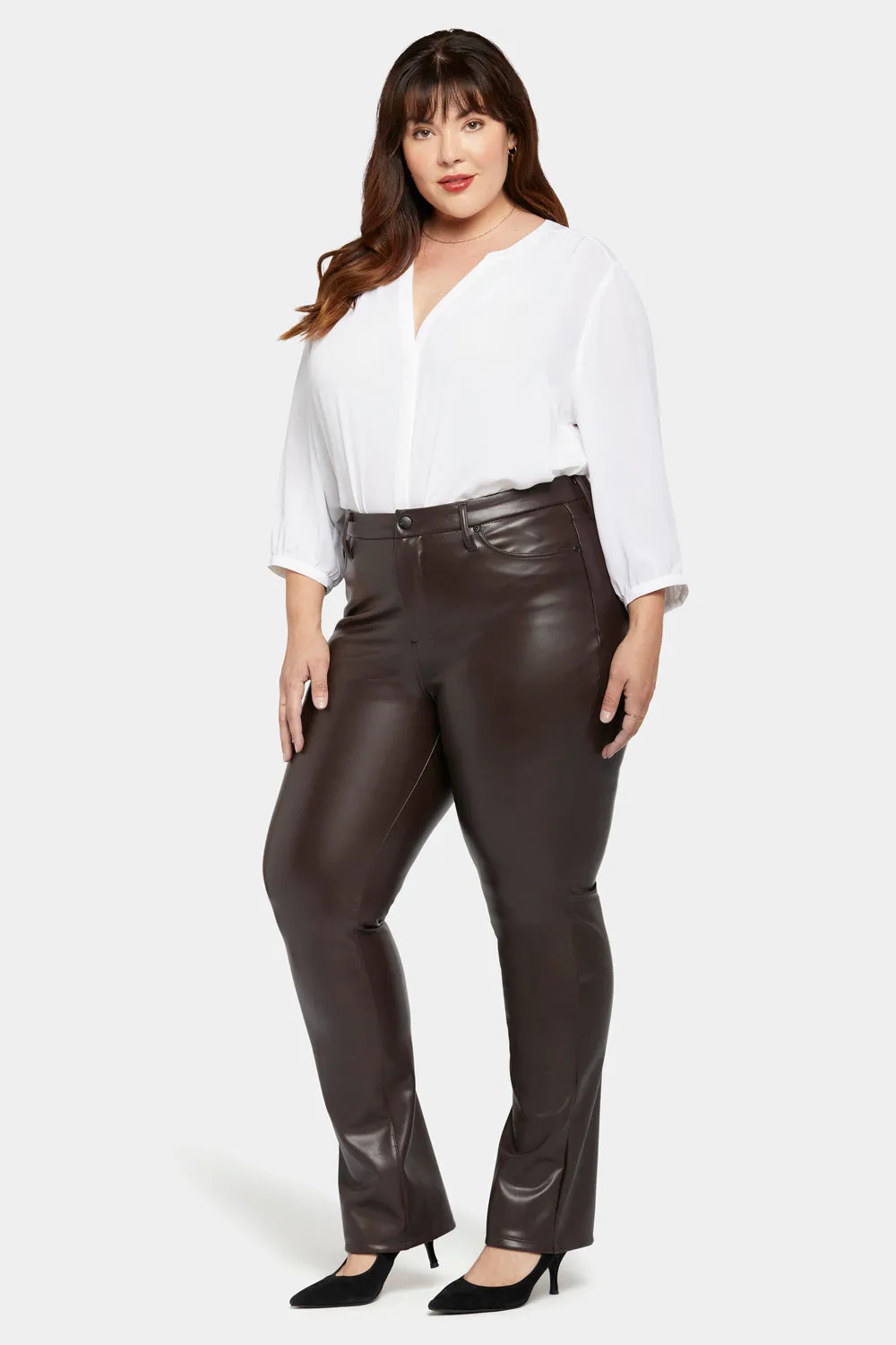 Faux Leather Marilyn Straight Pants In Plus Size - Cordovan