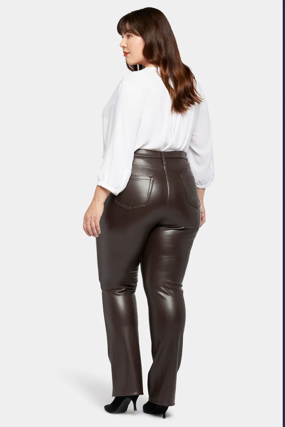 Faux Leather Marilyn Straight Pants In Plus Size - Cordovan