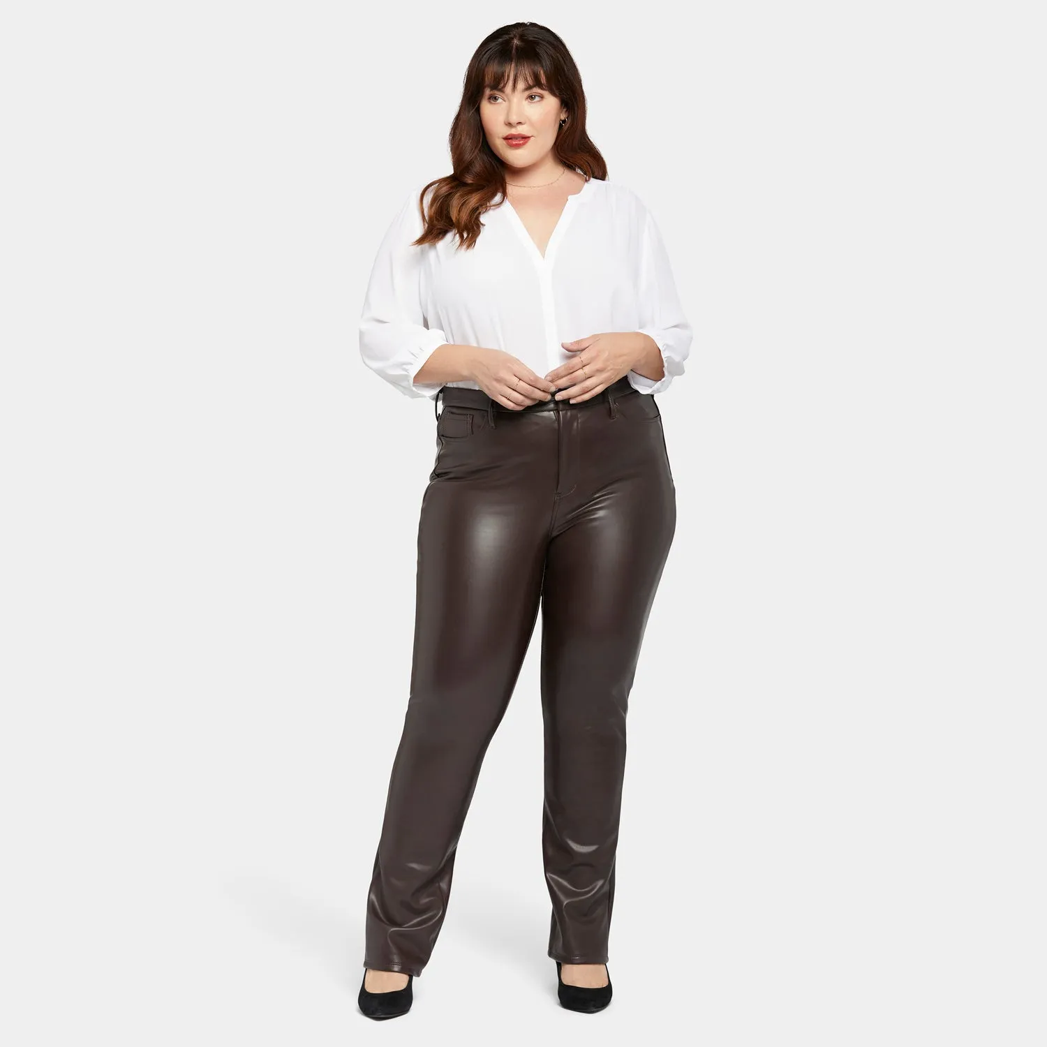 Faux Leather Marilyn Straight Pants In Plus Size - Cordovan