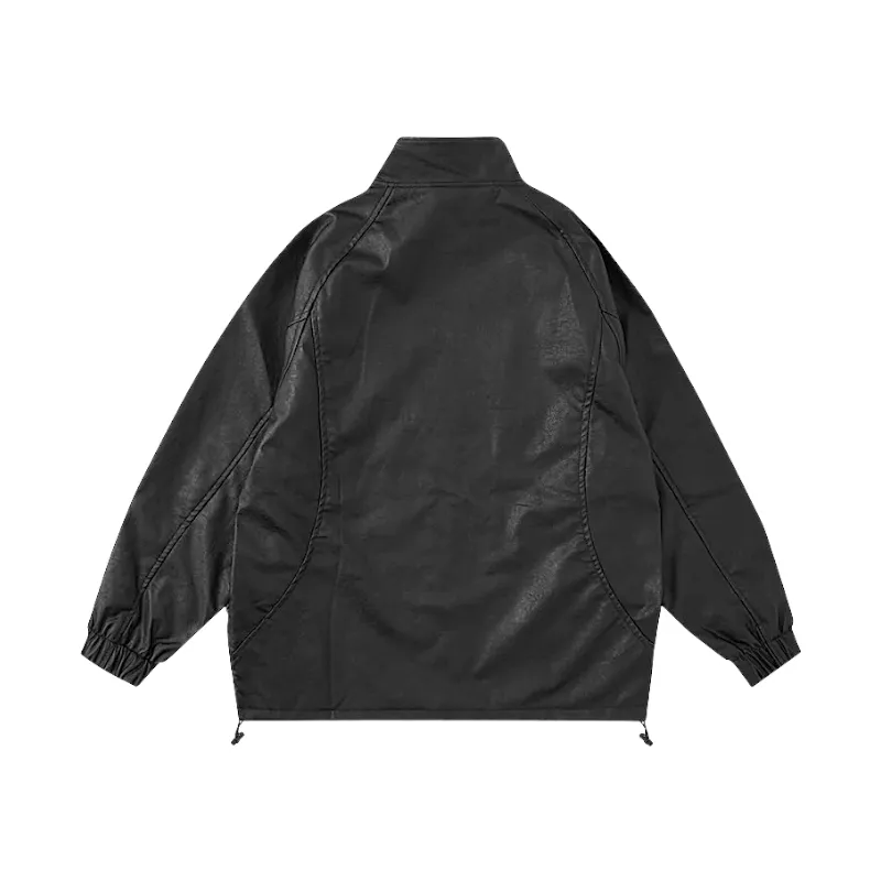 Faux leather oversized jacket with extra long zipper