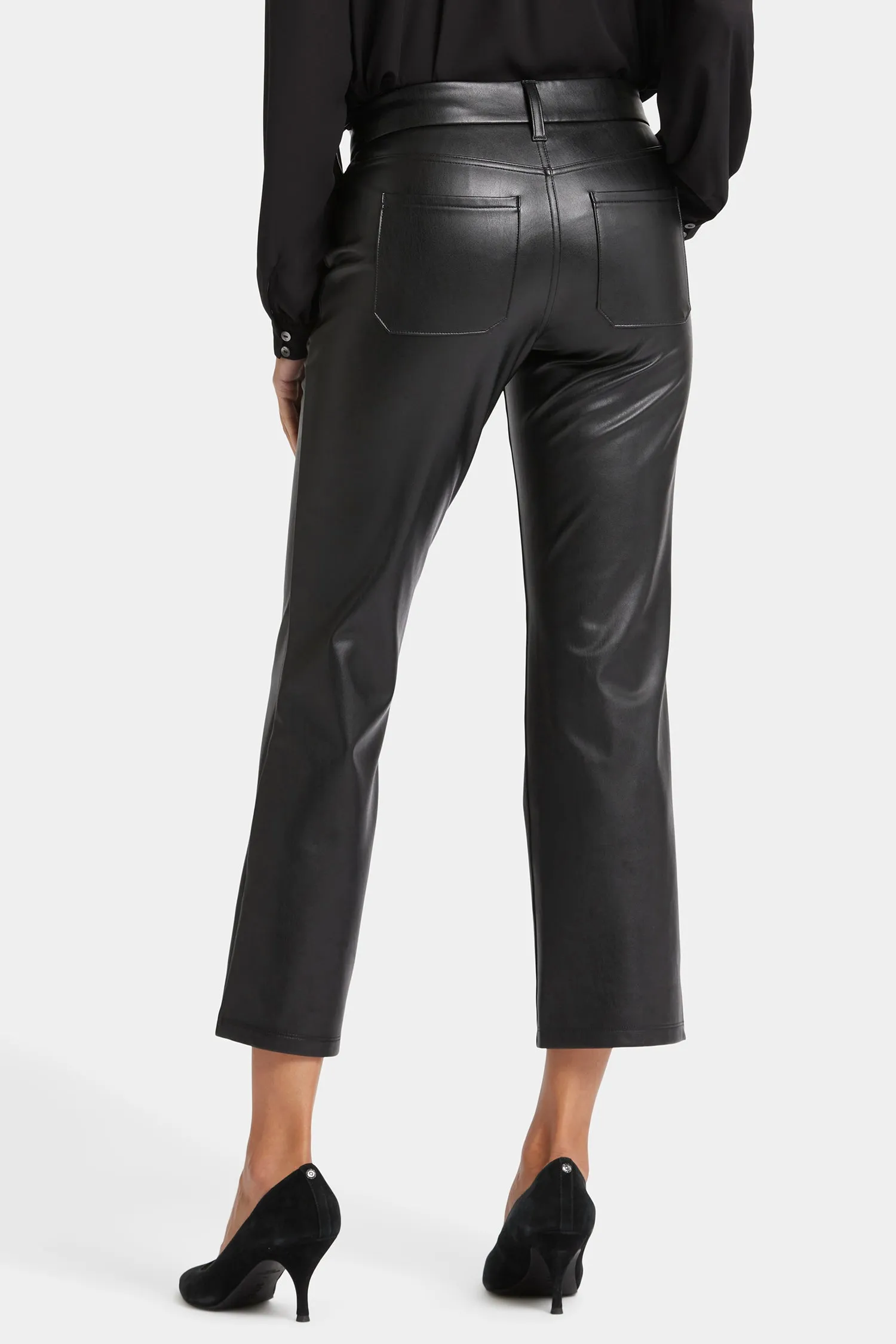 Faux Leather Straight Ankle Pants - Black