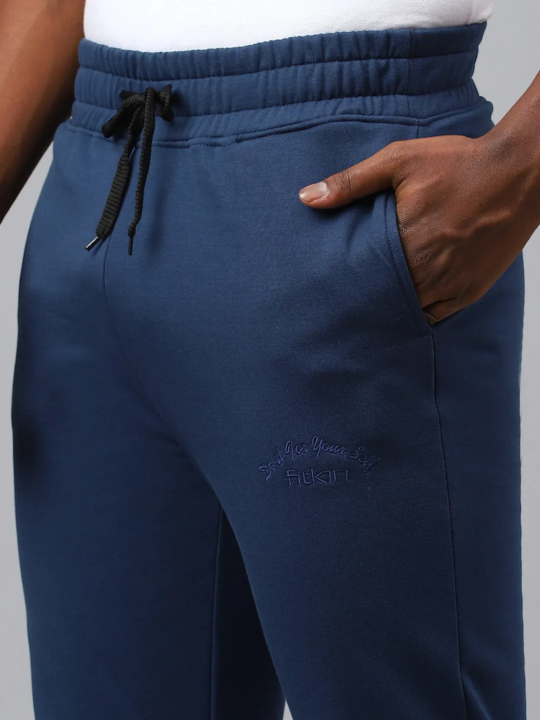 Fitkin Men Blue Regular Fleece Jogger