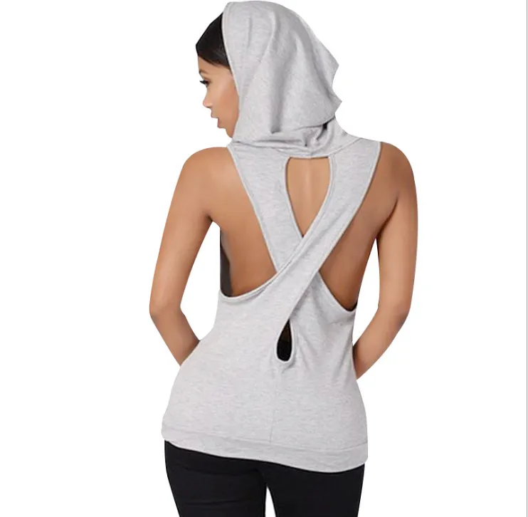 Fitness Backless Cross Sport T Shirt Women Breathable Sleeveless Yoga