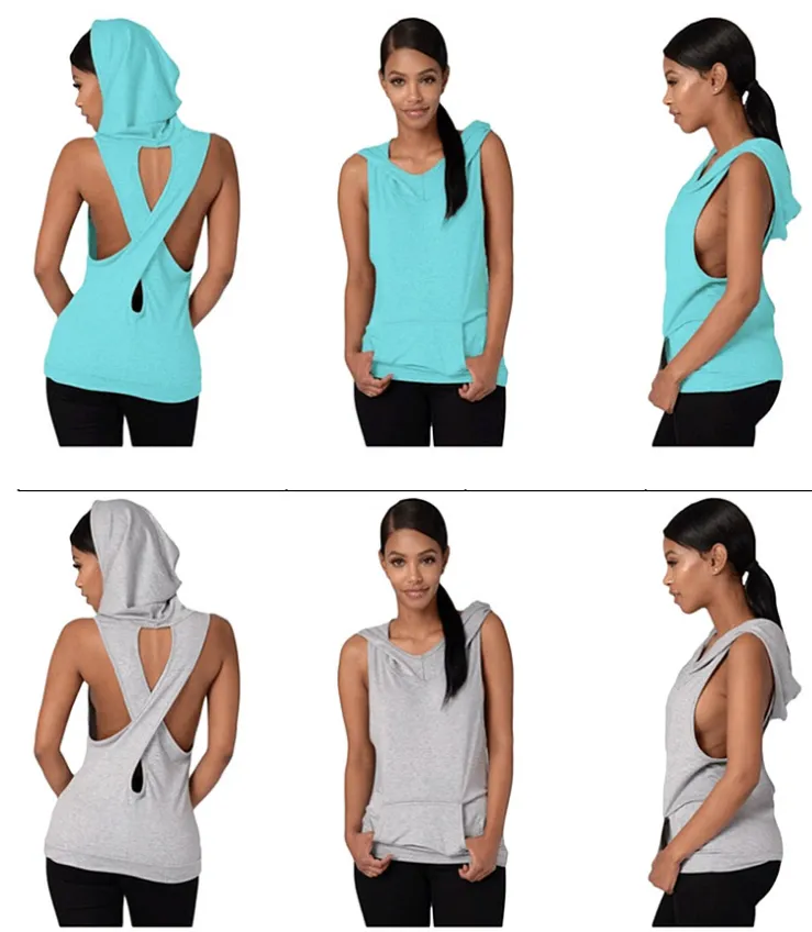 Fitness Backless Cross Sport T Shirt Women Breathable Sleeveless Yoga