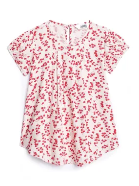 Girls Basic Red Puffed Half Sleeves  Top