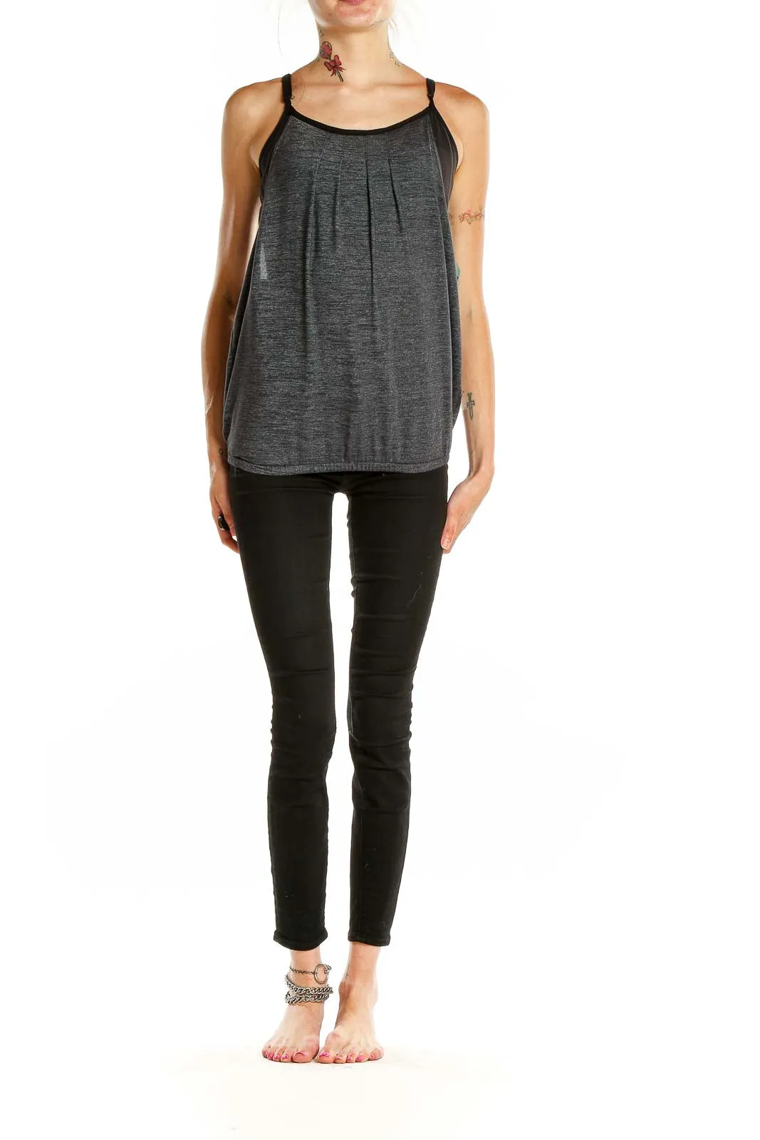 Gray Pleated Racerback Tank Top