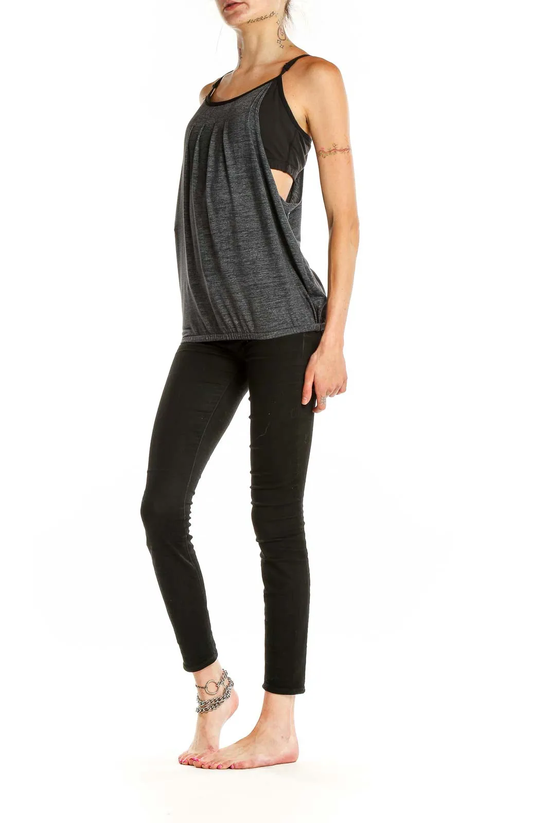 Gray Pleated Racerback Tank Top