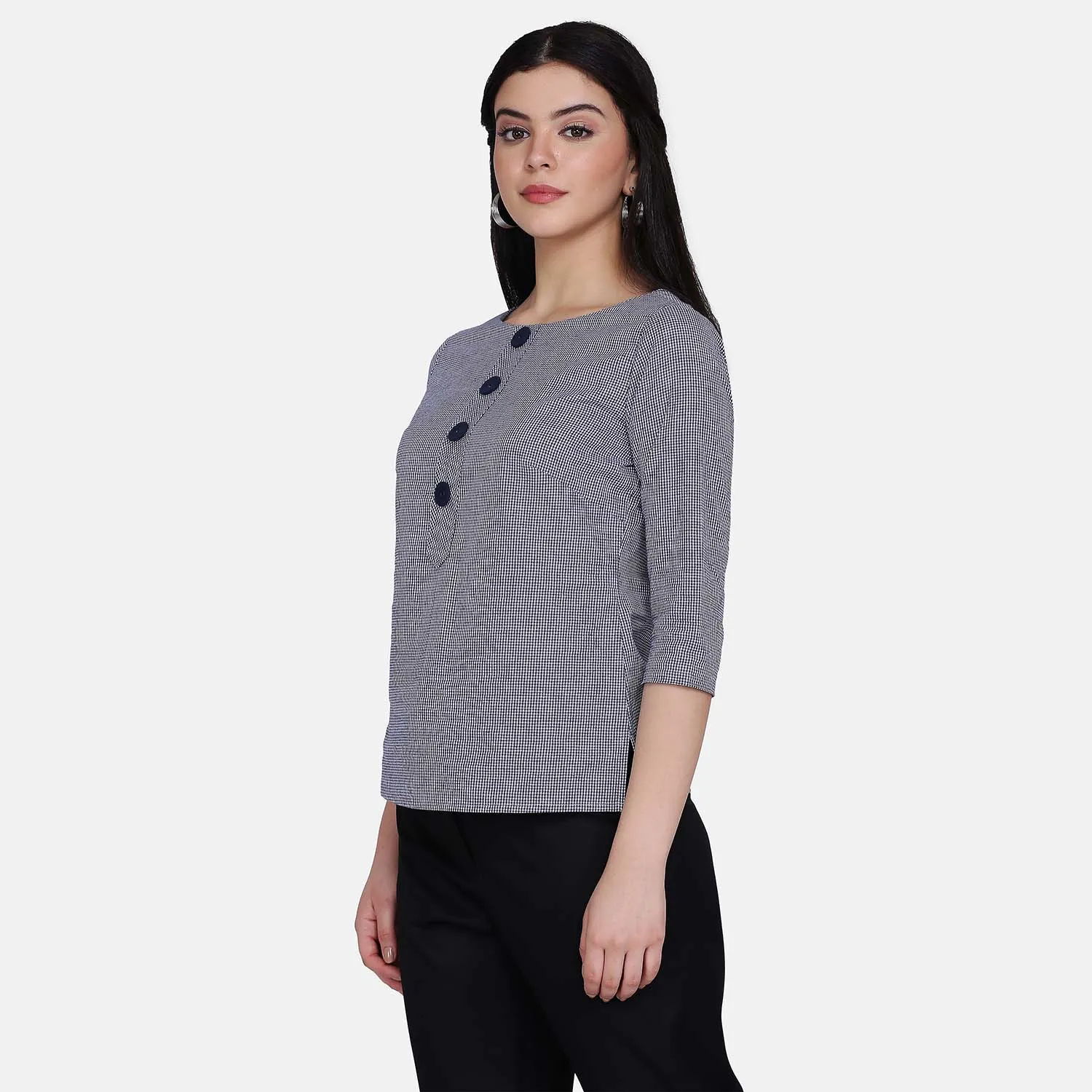 Grey Check  100% Cotton breathable fabric Top