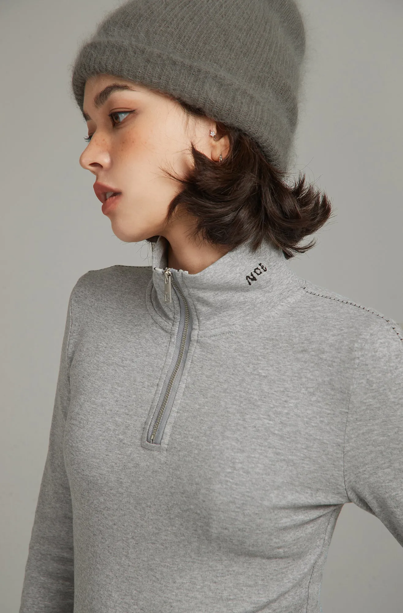 Half Zip Up High Neck Top