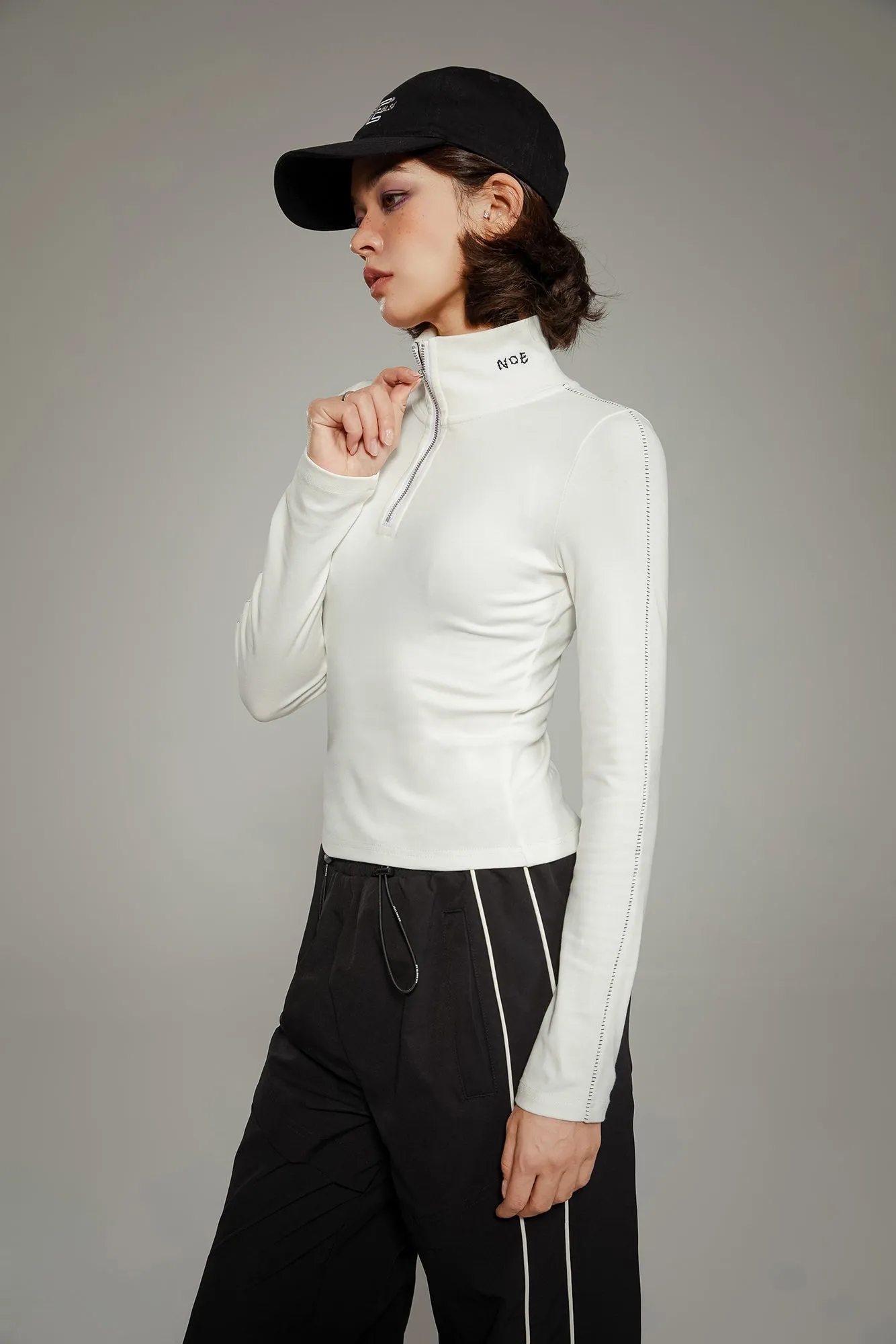 Half Zip Up High Neck Top