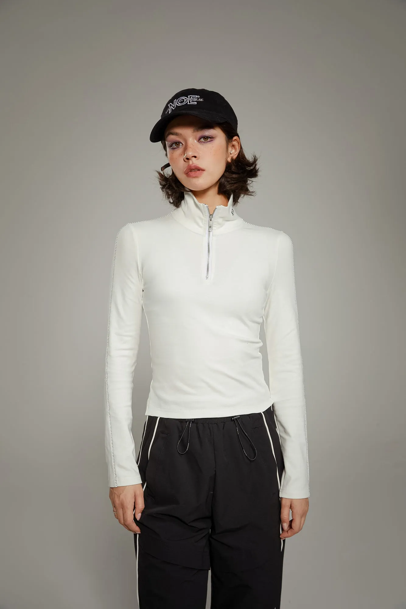 Half Zip Up High Neck Top