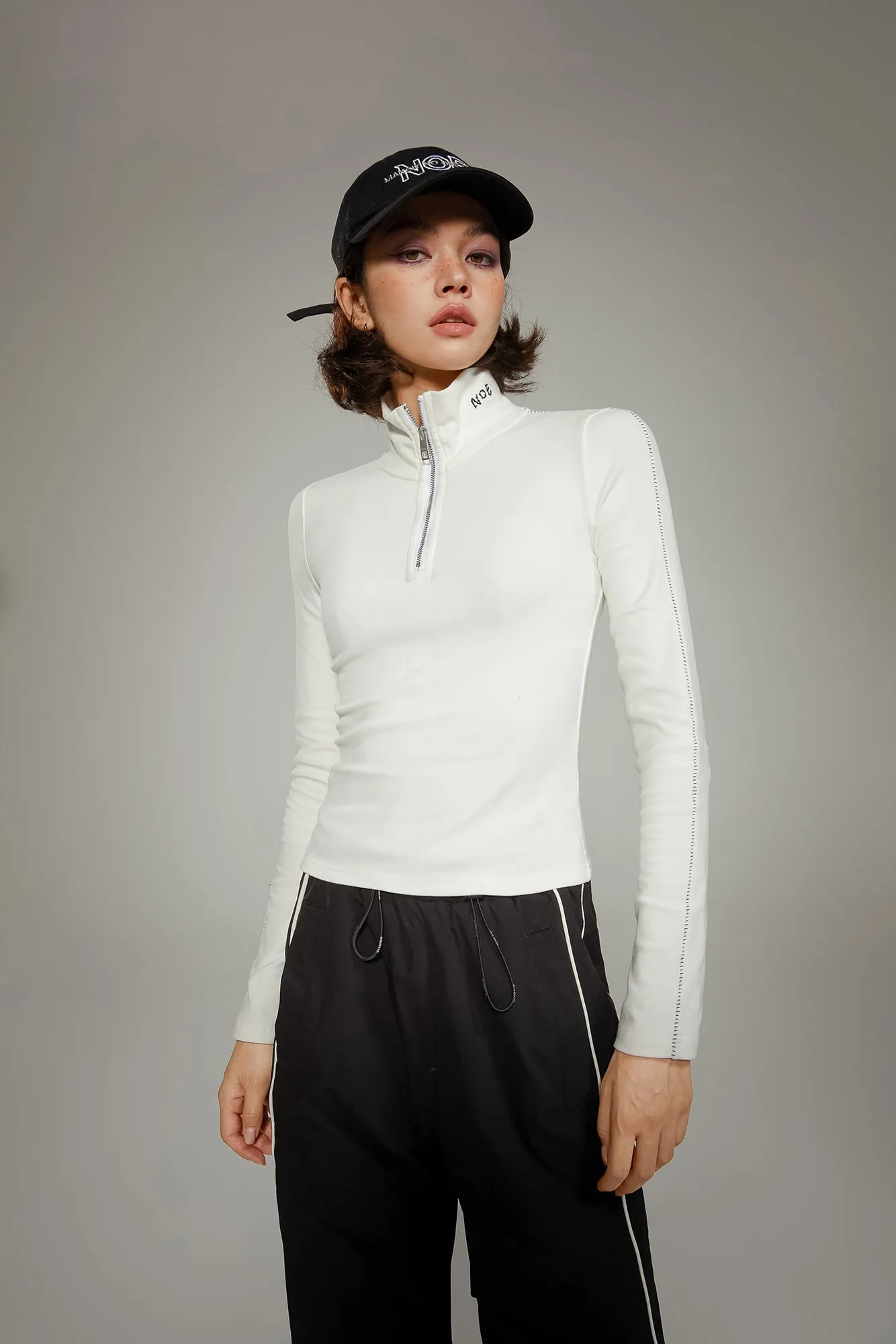 Half Zip Up High Neck Top