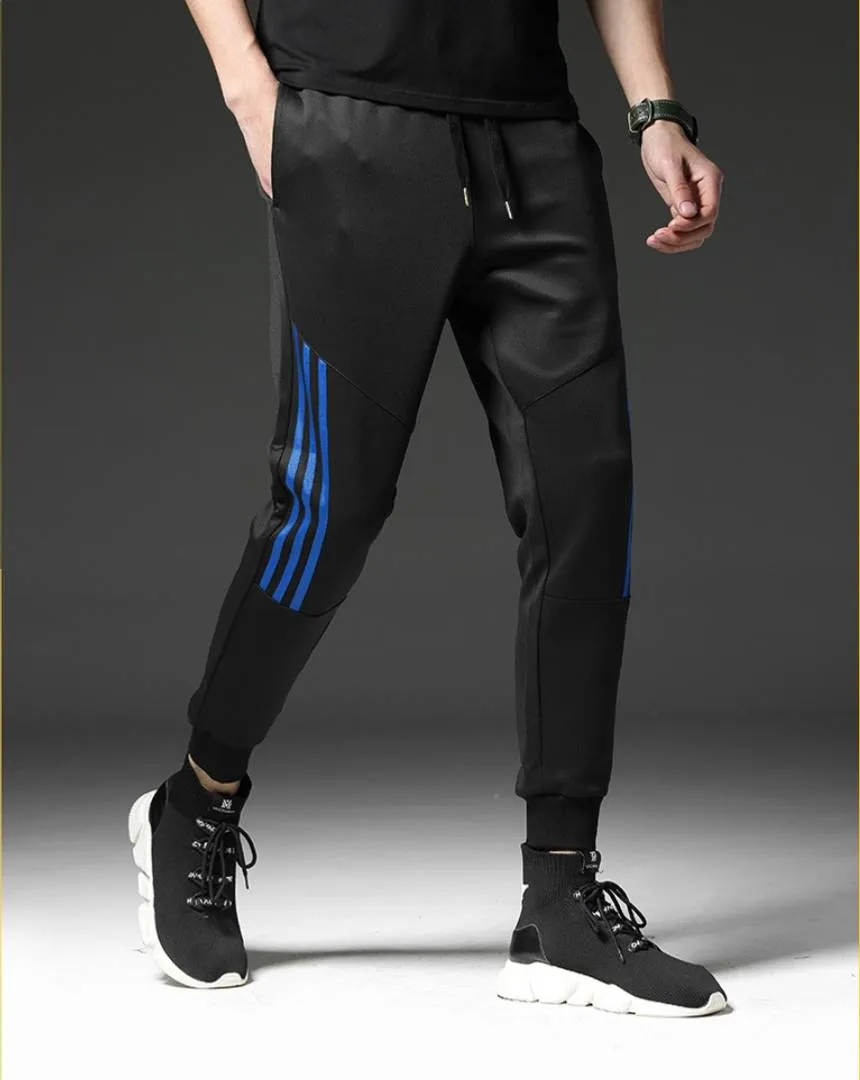 Men's Black Polyester Self Pattern Slim Fit Regular Track Pants