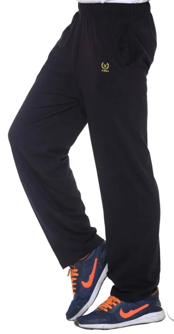 Men's Black Solid Polycotton Regular Trackpants