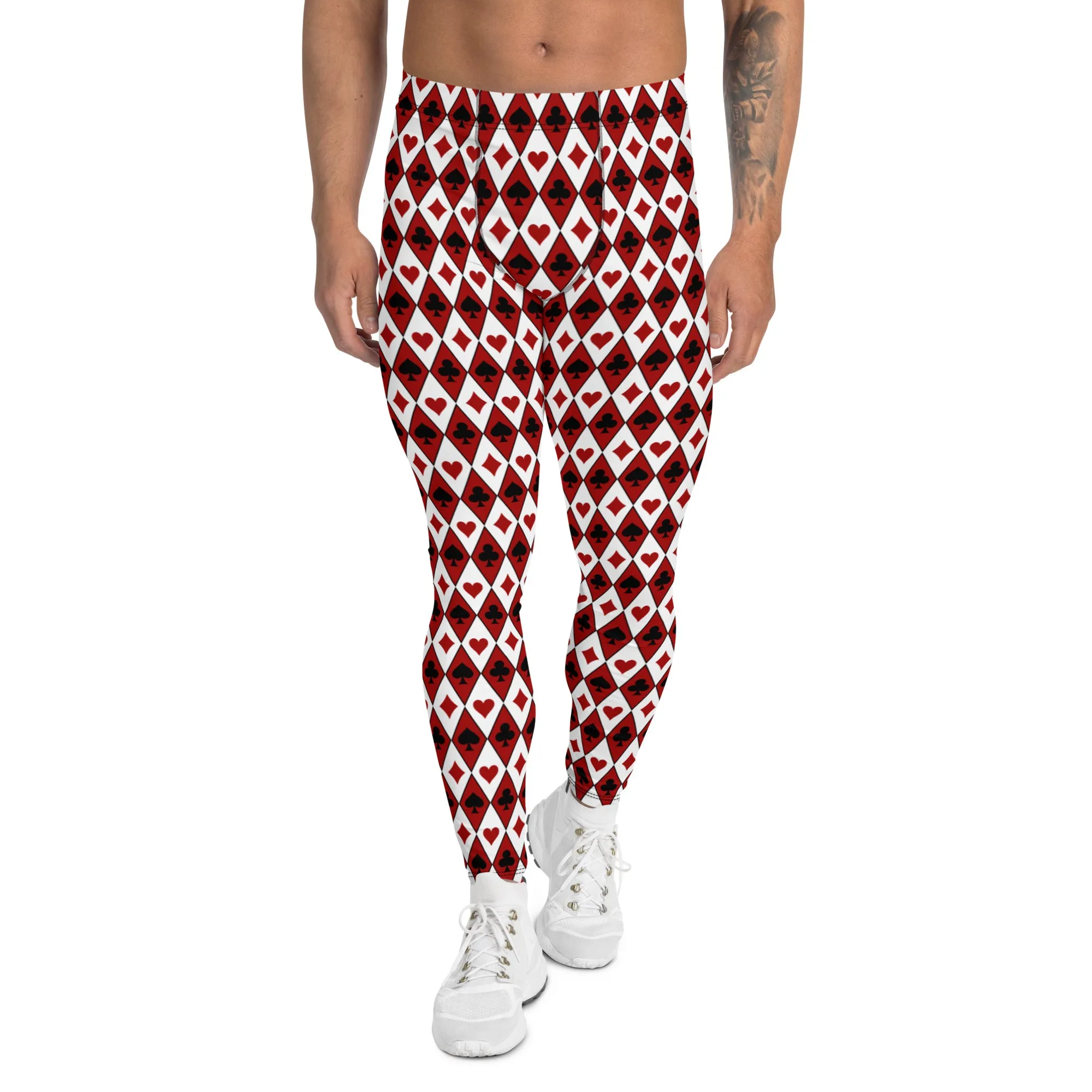 Men's Leggings, Playing Cards, Casino, Black, White, Red, Ecstatic Dance, Festival, Rave, Gym Leggings, Wrestling Tights, Yoga