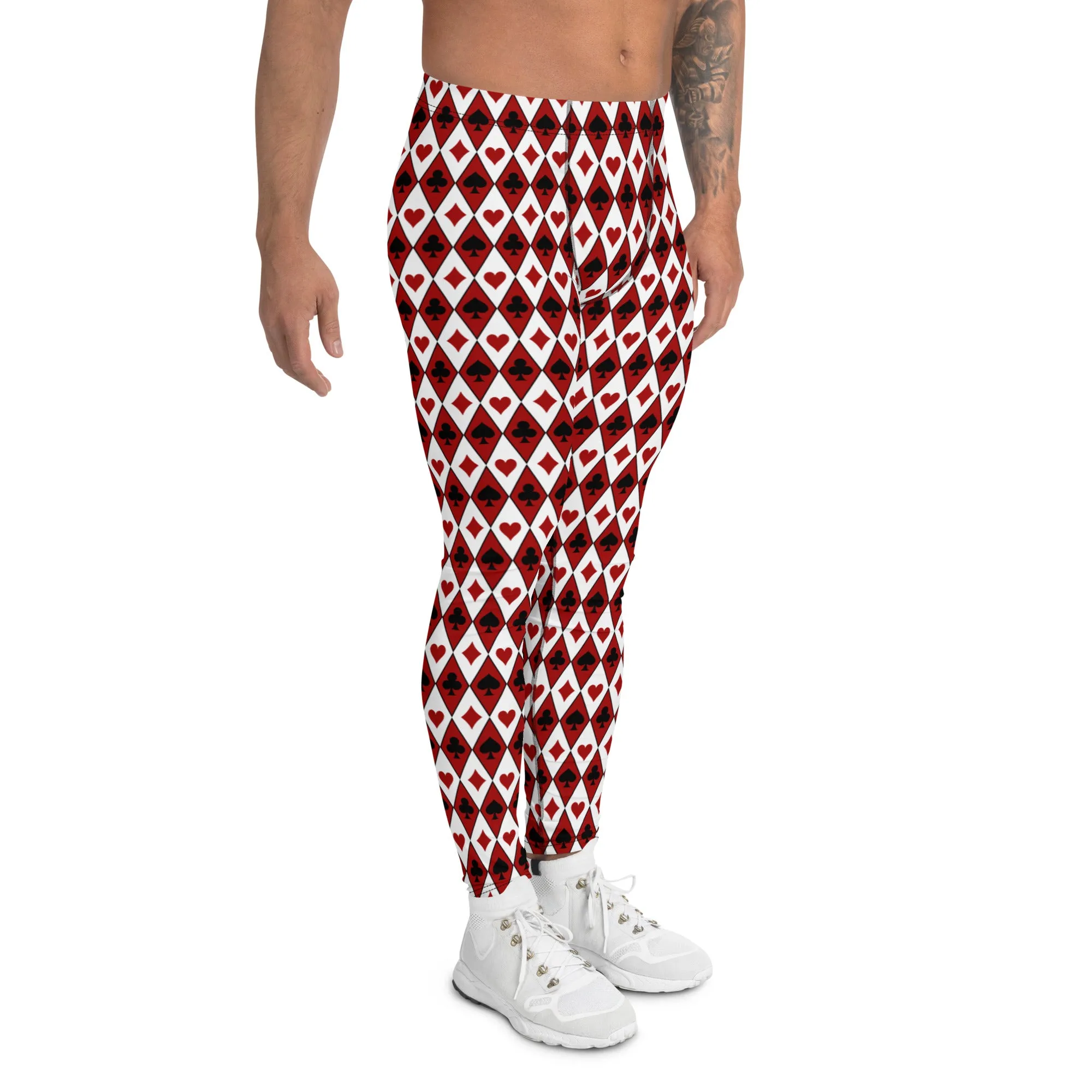 Men's Leggings, Playing Cards, Casino, Black, White, Red, Ecstatic Dance, Festival, Rave, Gym Leggings, Wrestling Tights, Yoga