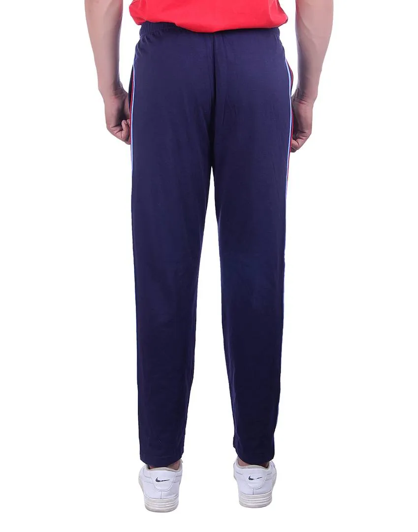 Men's Navy Blue Cotton Solid Regular Track Pants