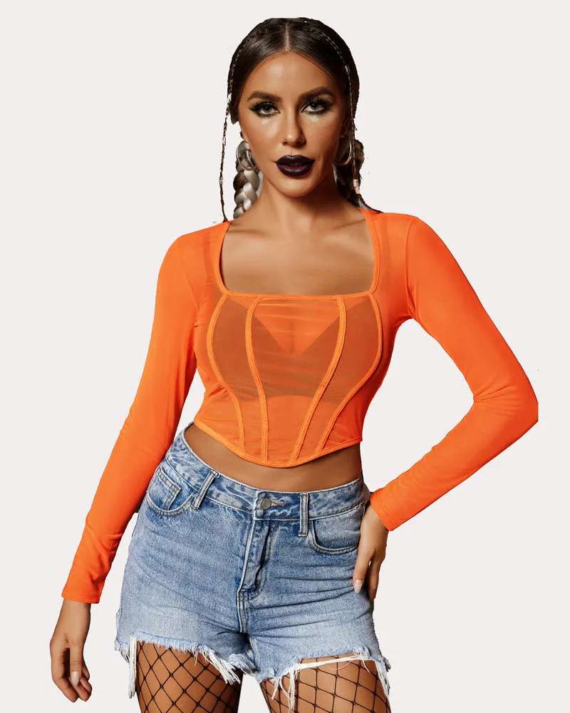 Mesh Crop Tops Sheer Shirt