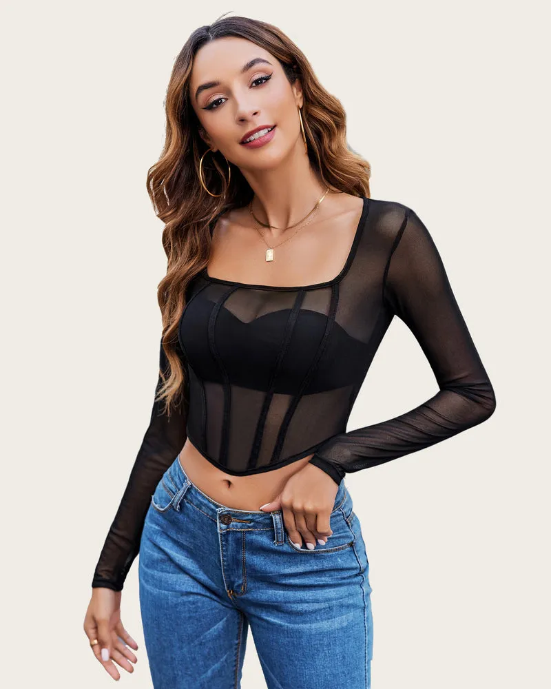 Mesh Crop Tops Sheer Shirt