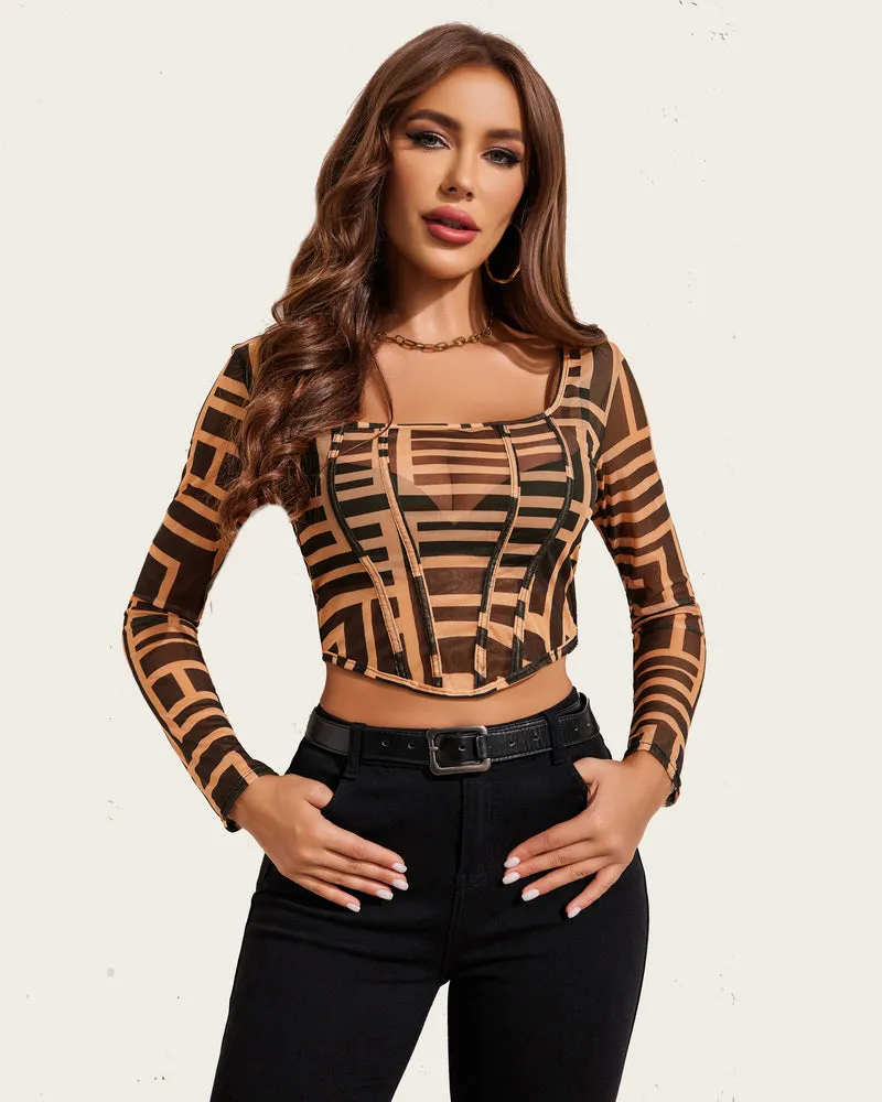 Mesh Crop Tops Sheer Shirt