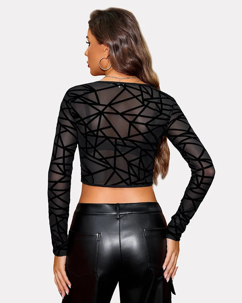 Mesh Crop Tops Sheer Shirt