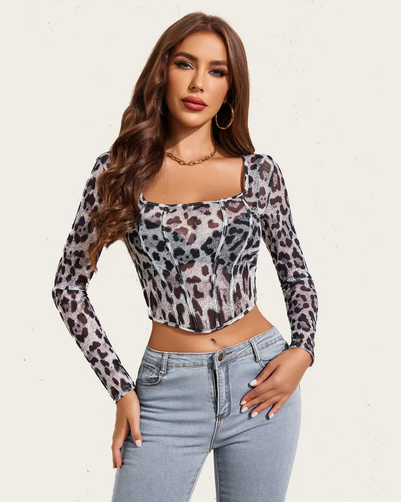 Mesh Crop Tops Sheer Shirt